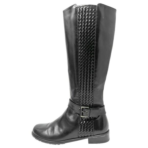 Stuart Weitzman Black Leather Knee-High Riding Boots, Size 7M - Picture 1 of 9